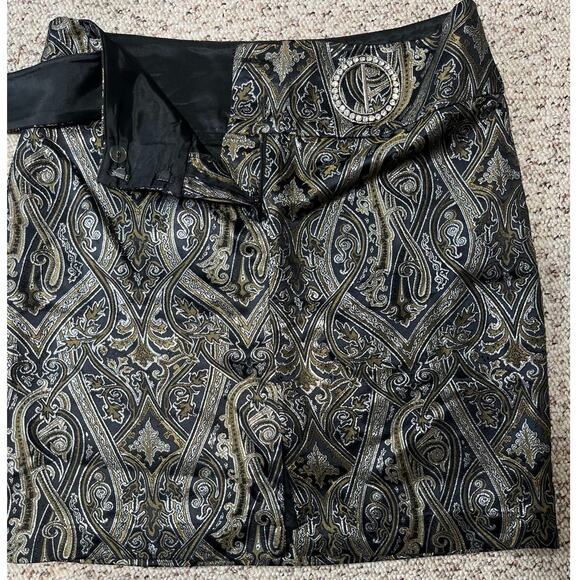 NWT Cache Vintage Black Silver Gold Metallic Mini Skirt Rhinestone Buckle Sz 6 - Picture 5 of 10